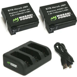 Wasabi Power Battery (2-Pack) and Triple Charger for GoPro HERO4, AHDBT-401 - Picture 1 of 6