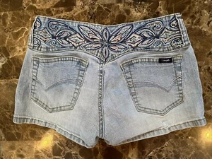 Vintage Low Rise Y2K Angel denim booty Micro shorts XS/S Grunge Streetwear Bling - Picture 1 of 20
