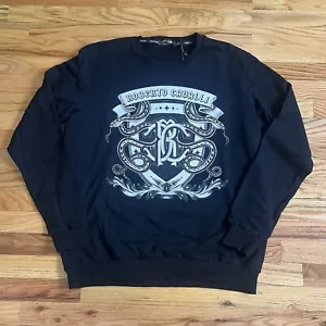 ROBERTO CAVALLI SUDADERA NEGRA CREST DUELING SERPIENTES Suéter XL HST665 NUEVA CON ETIQUETAS - Imagen 1 de 7