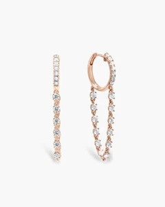 Diamond Loop Chain Huggie Earrings 14k Solid Gold Earring Gift For Mom Sister. - Picture 1 of 12