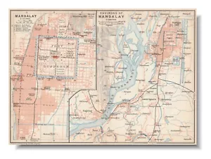 MANDALAY 1914 MYANMAR ANTIQUE ORIGINAL MAP CITY PLAN - Picture 1 of 11