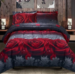 HIG 3D Rose Love Romantic Moment Printed Box Stiched Breathable Comforter Set