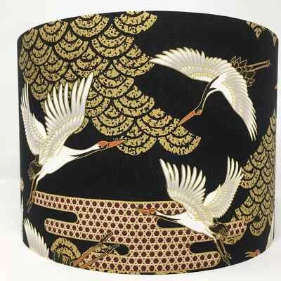 Japanese birds lampshade Art Deco Oriental crane stork heron lamp shade black - Image 1 of 4