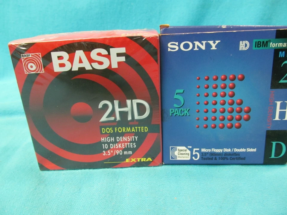 LOTE DE 15 DISQUETES NUEVOS DE 3,5" 10 BASF 2HD Y 5 SONY 2HD TODOS FORMATEADOS IBM Foto 1 de 1