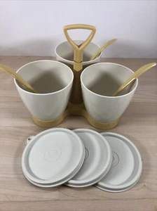 Tupperware Condiment Caddy Set Harvest Gold w/ Lids #757-3 Lids & Spoons NICE - Picture 1 of 8