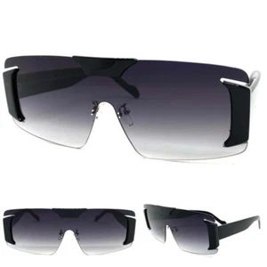 Men Women Futuristic Modern Retro Shield Party Club Rave SUN GLASSES Black Frame - Picture 1 of 6