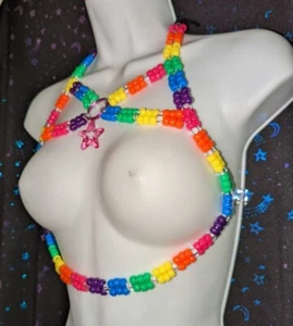 Neon Rainbow Star Kandi Halfter Geschirr Damen Unisex EDM EDC KOSTENLOSER VERSAND - Bild 1 von 5