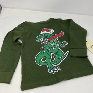 NWT Boys T-Rex in Santa Hat Size 3T Waffle Knit Shirt Copper Denim - Picture 1 of 5