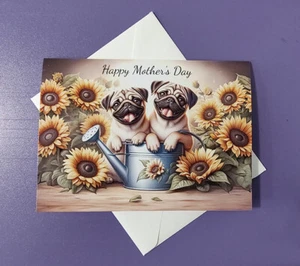 Pug Dog Mother's Day Sunflower Card - Picture 1 of 1
