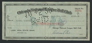 1920 VIRGIL CHEEVES Signed Chicago Cubs Baseball Payroll Check - Picture 1 of 2