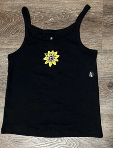 NEW Women's Juniors VOLCOM PEACE Flower floral SHIRT TANK TOP Medium 8 Black - Picture 1 of 3