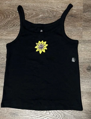 NEW Women's Juniors VOLCOM PEACE Flower floral SHIRT TANK TOP Medium 8 Black - Image 1 of 3