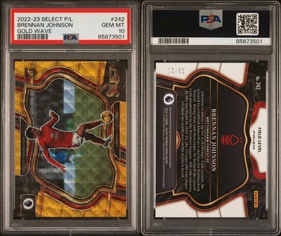 2022-23 Panini Select EPL Brennan Johnson RC Rookie Gold Wave /10 PSA 10  - Image 1 of 3