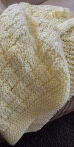 Vintage Afghan Crochet Knit Throw Baby Sofa Blanket 38x57 Granny Solid Yellow - Picture 1 of 11