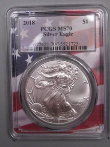Silver American Eagle 2018 graduación profesional MS70 núcleo de bandera. #30 - Imagen 1 de 5