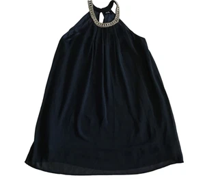 Dotti Women's Trapeze Dress Sz 6 Black Diamante Halter Swing Mini Chic Event - Picture 1 of 7