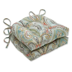 Paisley Indoor/Outdoor Chairpad with Ties, Reversible, Tufted, Weather, and F... - Picture 1 of 3