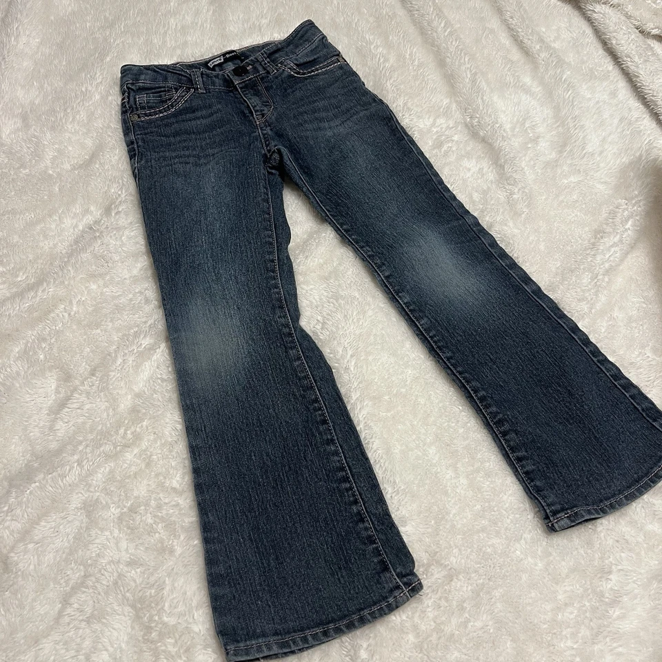 Pantalones de mezclilla Levis corte bota niñas 6x cintura ajustable punto rosa azul jóvenes niños Foto 1 de 4