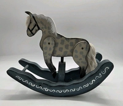 Wooden Rocking Horse Hand Painted Movable Legs Yarn Tail And Forelock 8.25" Tall - Image 1 of 4