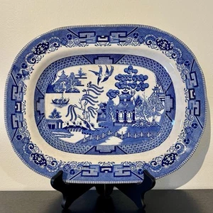 Antique Rare Buffalo Pottery 1909 Blue Willow Large Serving Platter 14”x11” - Picture 1 of 10