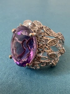Vintage D Joy .925 Sterling Silver Amethyst and Moissanite Ring - Picture 1 of 14