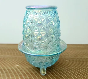 Vintage Fairy Lamp LE Smith Daisy Button Light Blue Iridescent - Picture 1 of 18