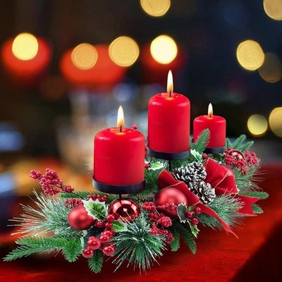 Exquisito Portavelas Triple Metal Ratán Navidad Centro de Mesa Decoración EE. UU. Foto 1 de 4