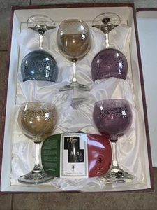  Vintage NEW 6 Cristalleria Fratelli Fumo Etched Wine Glasses Italy 7 Inches  - Picture 1 of 7