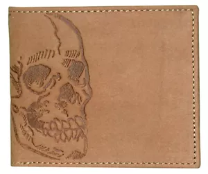 Schädelleder Geldbörse Doppel Ausweis faltbar-vollnarbenförmig, Größe wenn gefaltet 4,5 Zoll x 3,5 Zoll - Bild 1 von 8