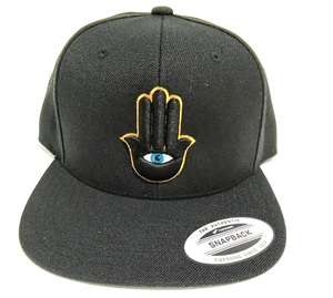 Hamsa Hand Hat 3rd Eye Hat Spiritual Embroidered Black Snapback Hat Flat Bill - Picture 1 of 9