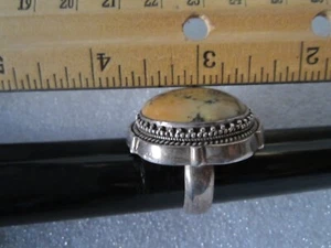 VINTAGE STERLING SILVER GENUINE NATURAL CABOCHON YELLOW JASPER STATEMENT RING - Picture 1 of 13