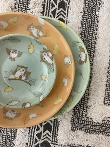 Japan Porcelain Saucer Plates Set Of 3 Owls Floral Pale Pastels Forrest Friends - Picture 1 of 14