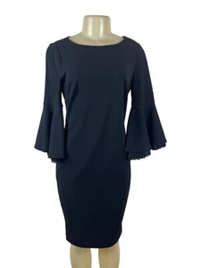 Calvin Klein Black Bell Sleeve Knee-Length Dress With Lace Trim Size 6 - Picture 1 of 9