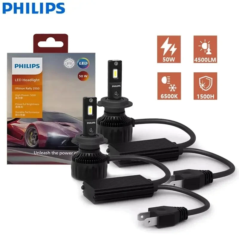 Philips Ultinon Rally 3550 LED H4 H7 H11 HB3 HB4 HIR2 100W 9000LM Car Head Lamps - Image 1 of 4