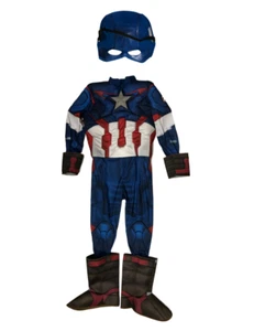 Avengers Deluxe Captain Jumpsuit, Fabric Mask and Plastic Mask, Boys Large EUC - Picture 1 of 7