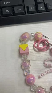 Creative Pink Beaded Phone Lanyard Wristband Fashion Beads Mobile Phone Chai _xa - Zdjęcie 1 z 7