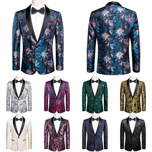 Purple Green Gold Paisley Floral Mens Blazer Lapel Suit One Button Jacket Tuxedo - Picture 1 of 210