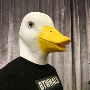 TRAJE DE DISFRAZ DE PATO DE GOMA MÁSCARA SUPERIOR COMPLETO LÁTEX AMARILLO PASCUA - Imagen 1 de 10