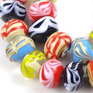 10 Lampwork Handmade Glass Color Assortment Swirl Rondelle Beads 13x9mm - Picture 1 of 2