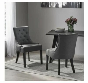 Accent Tufted Kitchen Dining Chair Set of 2 Christopher Knight Home Dark Grey - Picture 1 of 5