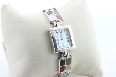 Reloj Aria vintage de plata de ley para damas con correa de piedras semipreciosas - eslabones Foto 1 de 4