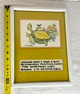 Vintage Original Watercolor Signed R. Snyder framed Turtle "I'm Responsible" - Picture 1 of 6