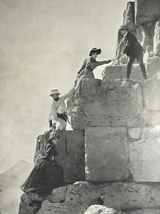 Antique Photograph Print Climbing Great Pyramid Egypt 1890's - Picture 1 of 7
