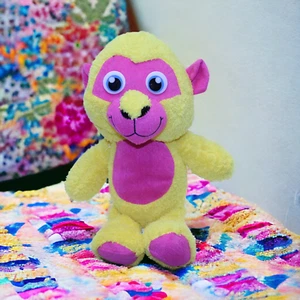 Rosa gelber flauschiger Affe Stofftier Plüschtier - Bild 1 von 3