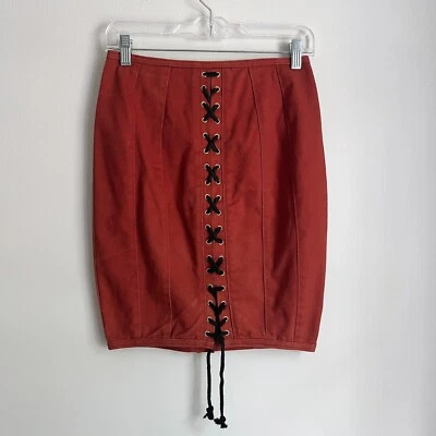 Jean Paul Gaultier Junior Vintage 1980s 80s Corset Lace-Up Denim Midi Skirt 27" - Image 1 of 4