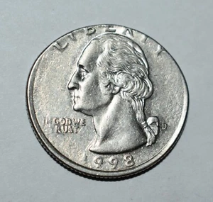 150t. A 1998 D WASHINGTON QUARTER ERROR, STRUCK ON A 5.08gr. 5 CENT NICKEL BLANK - Picture 1 of 2