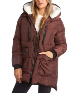 Women's Puffer Parka Jacket by Steve Madden - Size Small - Color Brown  - Picture 1 of 5