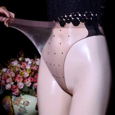 Ropa interior sexy transparente brillante al aceite bragas ultrafinas lencería a lunares Foto 1 de 4