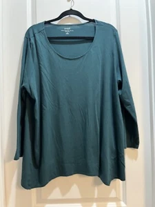 J. Jill Purejill Hunter grün Langarm U-Ausschnitt T-Shirt 2X Achsel zu Achsel 25" - Bild 1 von 6