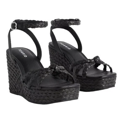 Torrid NWT Strappy Raffia Platform Wedge Size 13 WW Black Ankle Strap Cushioned - Image 1 of 4